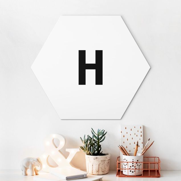 Obraz heksagonalny z Alu-Dibond - Biała litera H