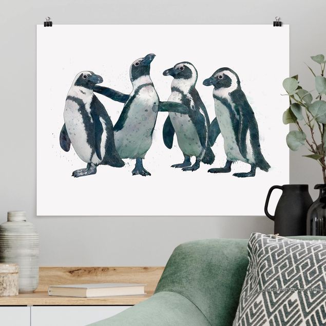 Nowoczesne obrazy do salonu Ilustracja pingwinów czarno-biały Akwarela