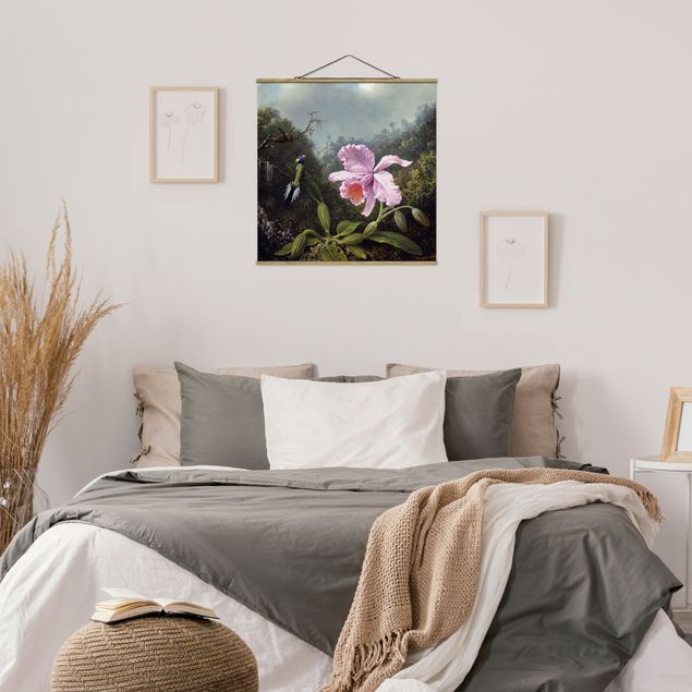 Obrazy do salonu nowoczesne Martin Johnson Heade - Martwa natura z orchideą i dwoma kolibrami