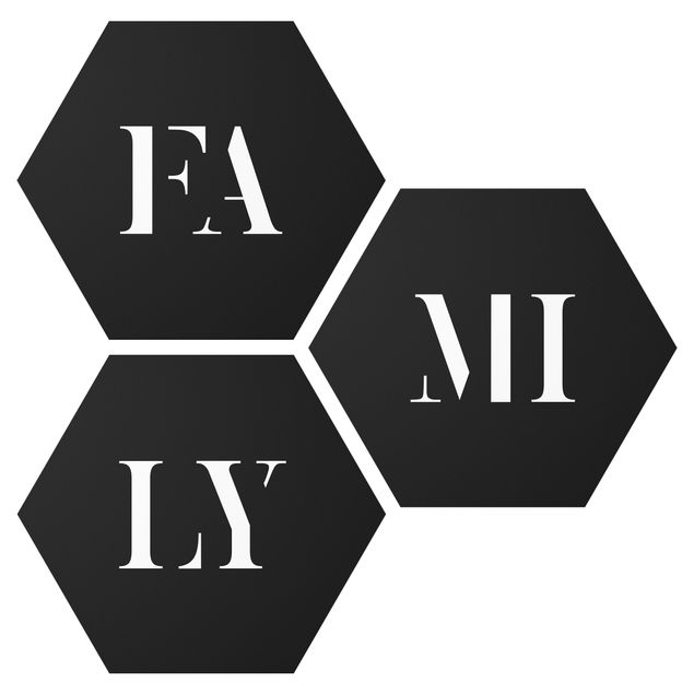 Obraz heksagonalny z Forex 3-częściowy - Litery FAMILY Biały zestaw I