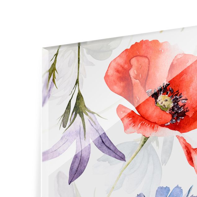 Panel kuchenny - Watercolour Poppy With Cloverleaf - Kwadrat 1:1