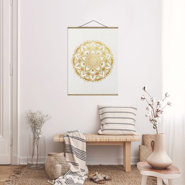 Obrazy do salonu Mandala Ilustracja Ornament z białego złota