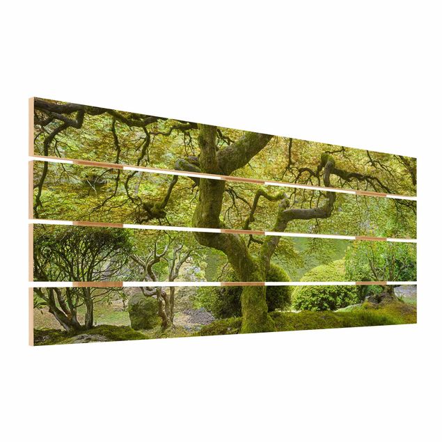 Obraz z drewna - Zielony ogród japoński