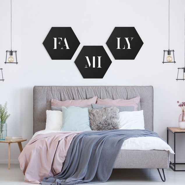 Obraz heksagonalny z Forex 3-częściowy - Litery FAMILY Biały zestaw I