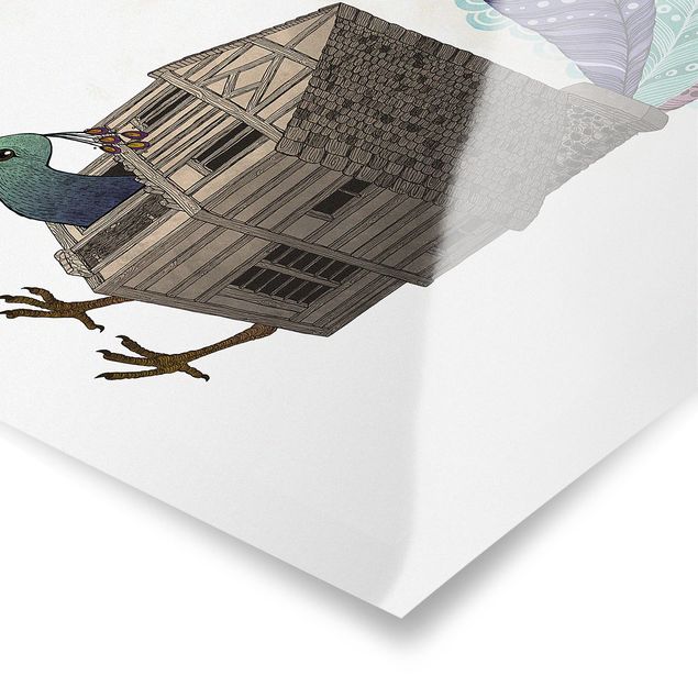 Obraz turkusowy Ilustracja domku dla ptaków z piórami