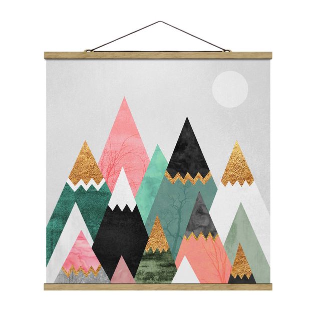 Obrazy na szkle abstrakcja Góry trójkątne ze złotymi iglicami