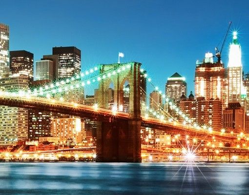 Naklejki na płytki Most Manhattan nocą