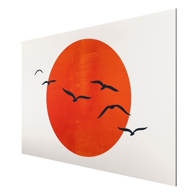 Nowoczesne obrazy Stado ptaków na tle czerwonego słońca I