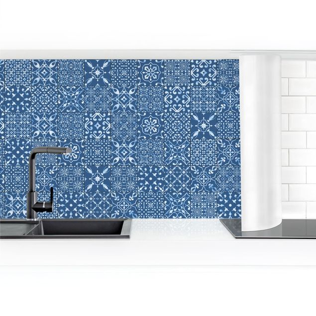 Panel ścienny do kuchni - Przykładowe płytki Ciemnoniebiesko-białe
