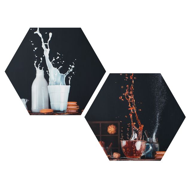 Obraz heksagonalny z Forex 2-częściowy - Kompozycja mleka i herbaty