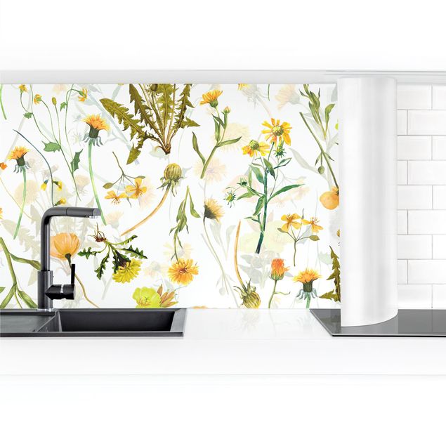 Panel szklany do kuchni Żółte kwiaty polne