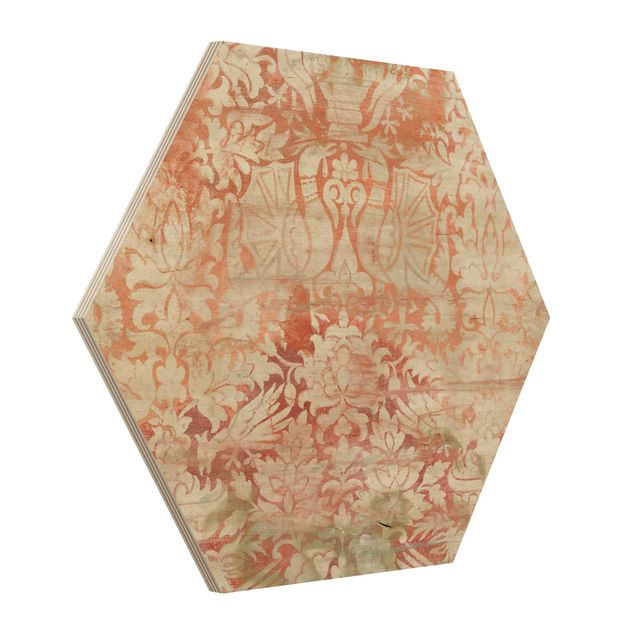 Obraz heksagonalny z drewna - Tkanina ornamentalna II