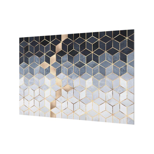 Panel szklany do kuchni - Niebiesko-biała złota geometria