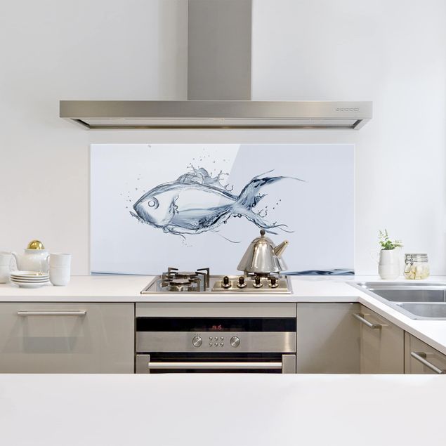 Panel szklany do kuchni Płynna srebrna ryba
