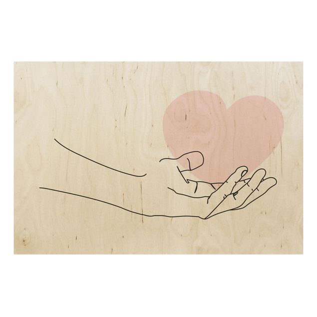 Obrazy na drewnie Ręka z sercem Line Art