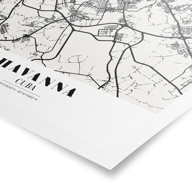 Obrazki czarno białe Mapa miasta Hawana - Klasyczna