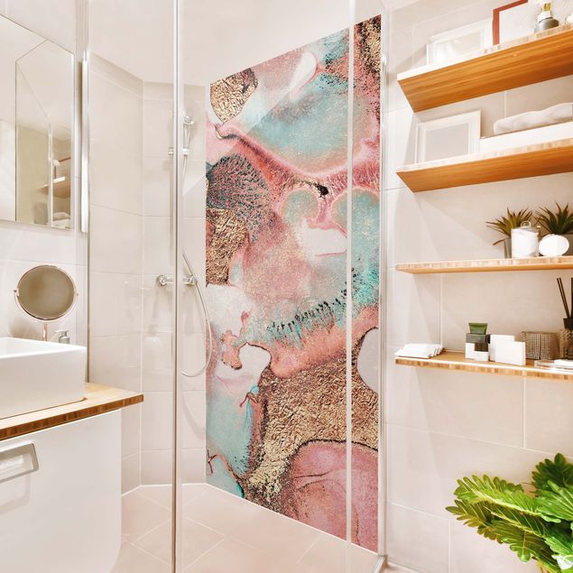 Tylna ścianka prysznicowa - Golden Watercolour Rosé