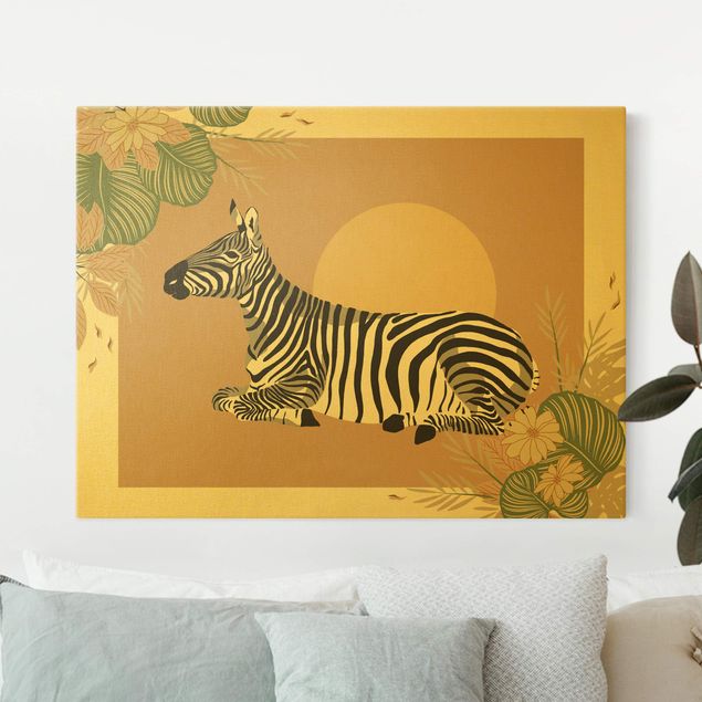 Złoty obraz na płótnie - Zwierzęta safari - Zebra o zachodzie słońca