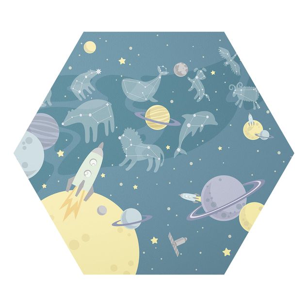 Obrazy na ścianę Planety ze znakami zodiaku i rakietami