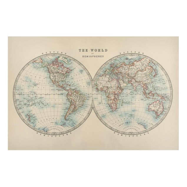 Obrazy do salonu Mapa świata w stylu vintage Dwie półkule