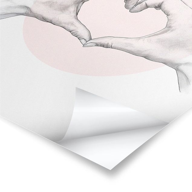 Laura Graves Art obrazy Ilustracja Serce Dłonie Koło Różowy Biały