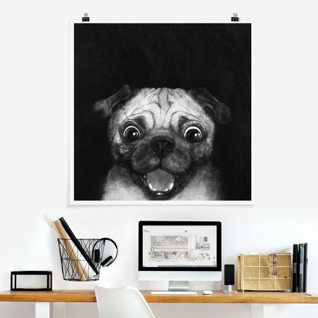 Obrazy do salonu Ilustracja pies Pug malarstwo na czarno-biały