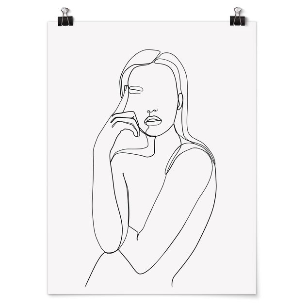 Obrazy portret Line Art Kobieta zamyślona czarno-biały