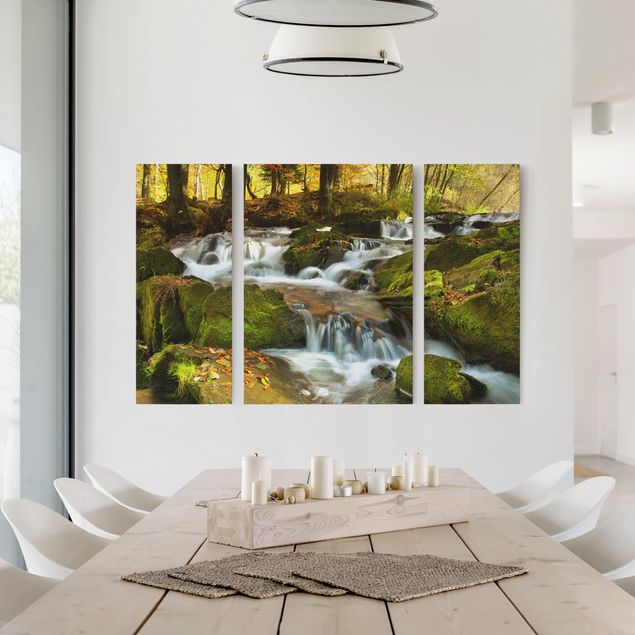 Obrazy do salonu nowoczesne Wodospad jesienny las