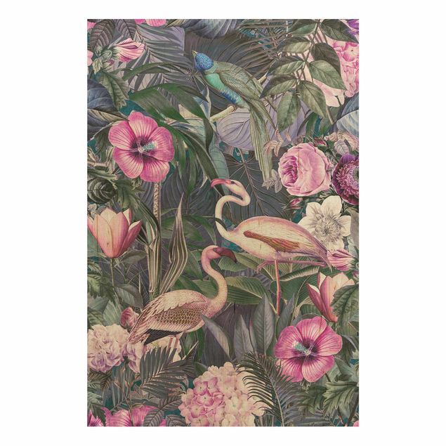 Andrea Haase obrazy  Kolorowy kolaż - Różowe flamingi w dżungli