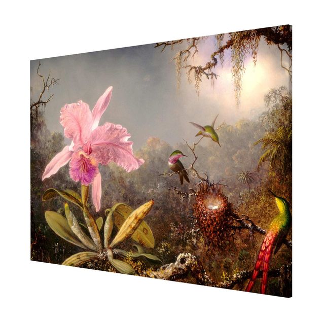 Nowoczesne obrazy do salonu Martin Johnson Heade - Orchidea i trzy kolibry