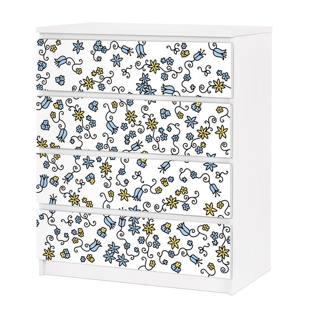 Okleina meblowa IKEA - Malm komoda, 4 szuflady - Wzór kwiatowy Mille fleurs