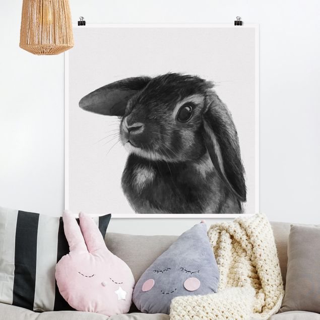 Dekoracja do kuchni Ilustracja królik czarno-biały rysunek