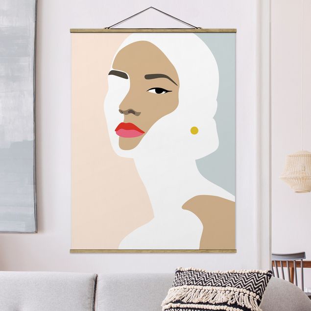 Plakat z wieszakiem - Line Art Portret kobiety Pastelowa szarość