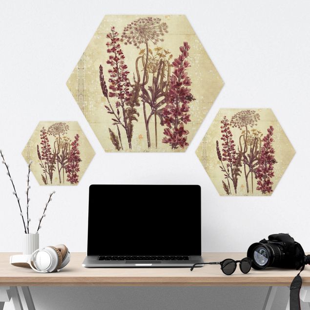 Obraz heksagonalny z Alu-Dibond - Kwiaty lniane w stylu vintage
