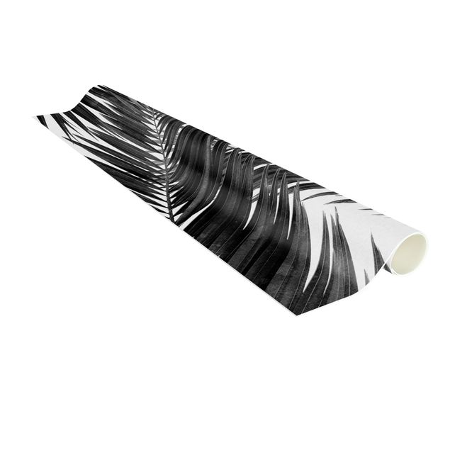 nowoczesny dywan Widok na liście palmy, czarno-biały