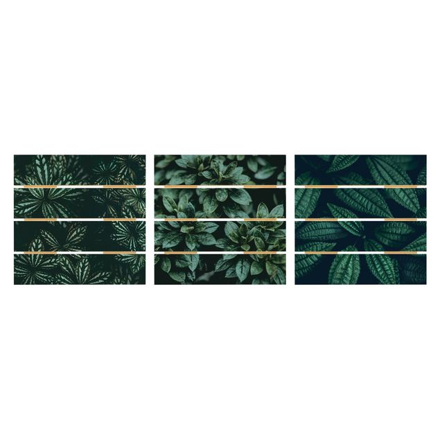 Obraz z drewna 3-częściowy - Leaves Trio