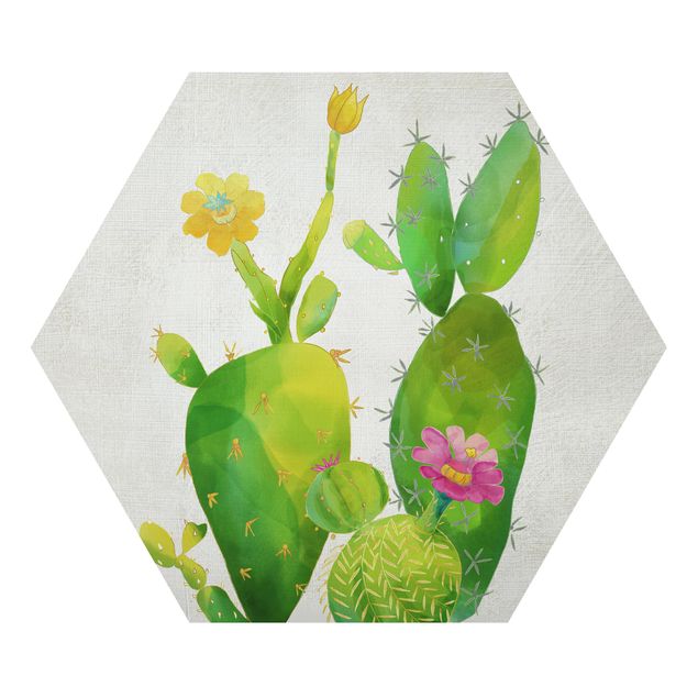 Zielony obraz Rodzina kaktusów różowo-żółty
