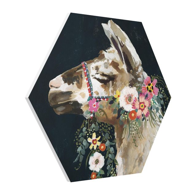 Obrazy ze zwierzętami Lama z dekoracją kwiatową II