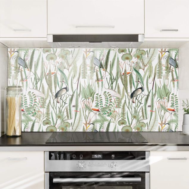 Dekoracja do kuchni Flamingi i bociany z roślinami