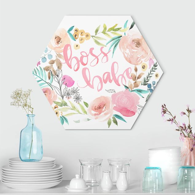 Obraz heksagonalny z Alu-Dibond - Pink Blossoms - Boss Babe