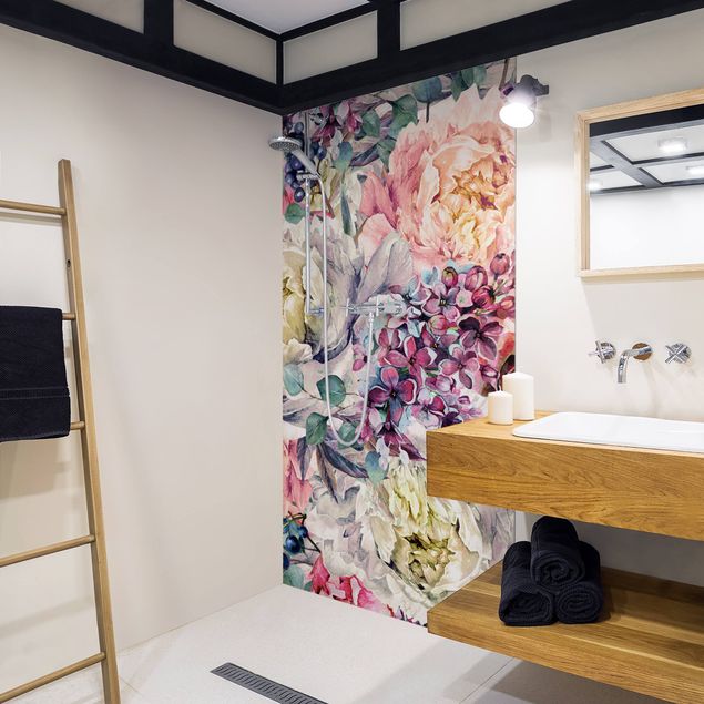 Panele ścienne do łazienki pod prysznic Watercolour Floral Bouquet