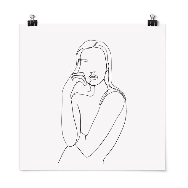 Obrazy portret Line Art Kobieta zamyślona czarno-biały