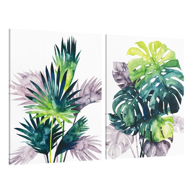Obrazy z motywem kwiatowym Egzotyczne liście - Palma wachlarzowa i monstera Zestaw I