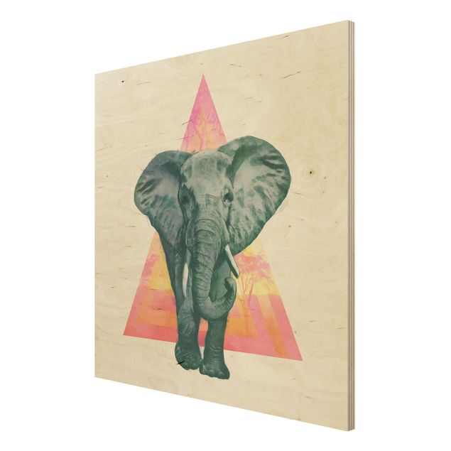 Laura Graves Art obrazy Ilustracja przedstawiająca słonia na tle trójkątnego obrazu