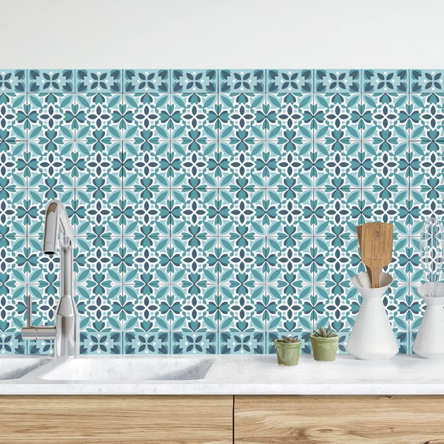 Dekoracja do kuchni Płytka geometryczna Mix Flower Turquoise