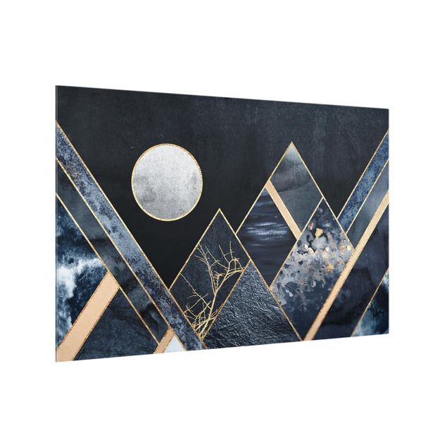 Panele szklane do kuchni Złoty księżyc abstrakcyjne czarne góry