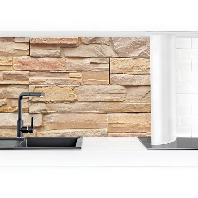 Panel ścienny do kuchni - Asian Kamienna ściana- duży, jasny kamienny mur z domowych kamieni