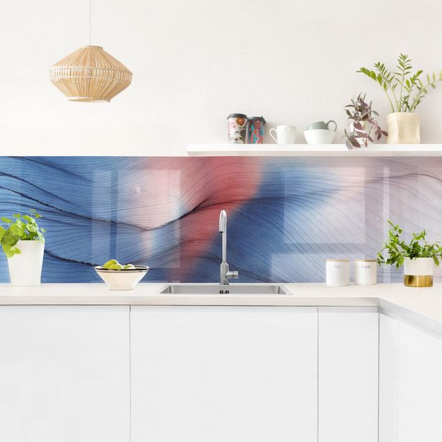 Panele szklane do kuchni Mottled Colour Dance In Blue With Red