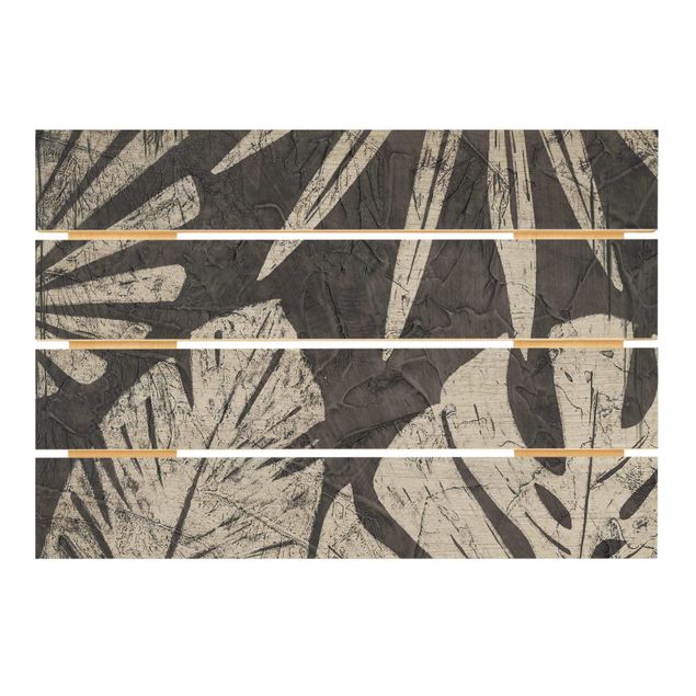 Obraz z drewna - Liście palmy na tle ciemnej szarości