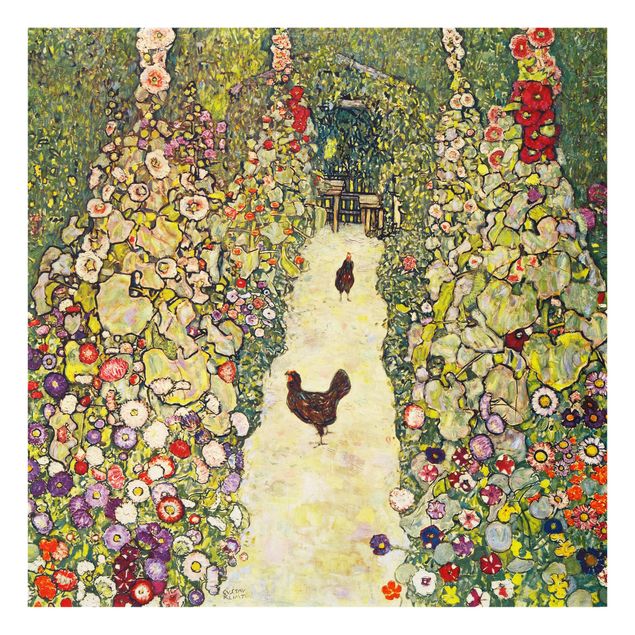 Panele szklane do kuchni Gustav Klimt - Ścieżka ogrodowa z kurczakami